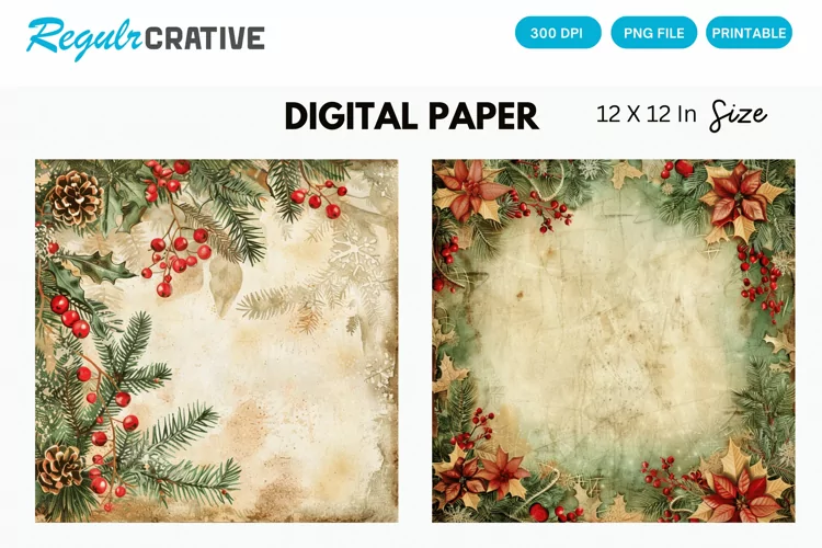 Vintage Christmas Digital Paper, Christmas Background