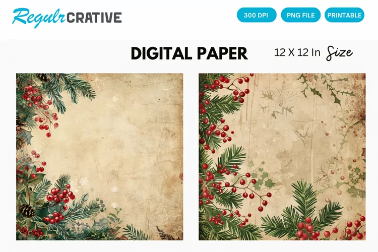 Vintage Christmas Digital Paper, Christmas Background