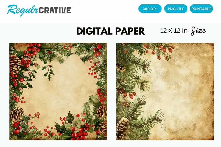 Vintage Christmas Digital Paper, Christmas Background