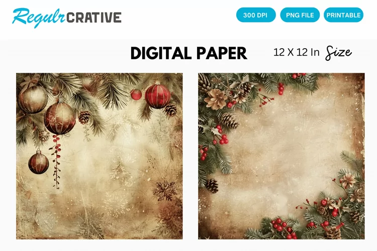Vintage Christmas Digital Paper, Christmas Background