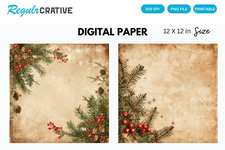 Vintage Christmas Digital Paper, Christmas Background