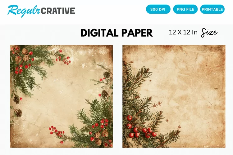 Vintage Christmas Digital Paper, Christmas Background