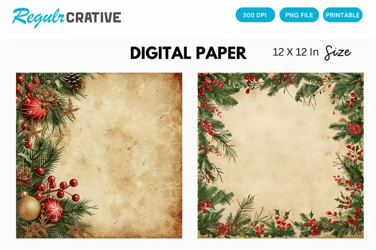Vintage Christmas Digital Paper, Christmas Background