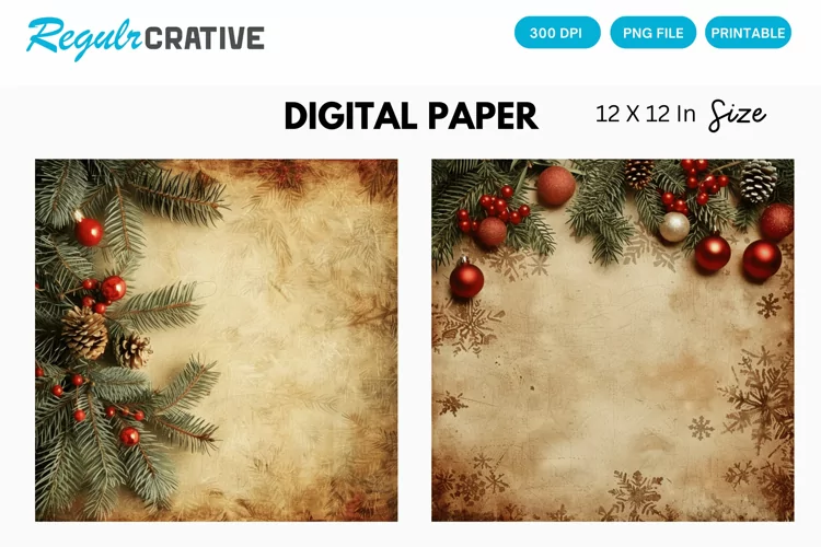 Vintage Christmas Digital Paper, Christmas Background
