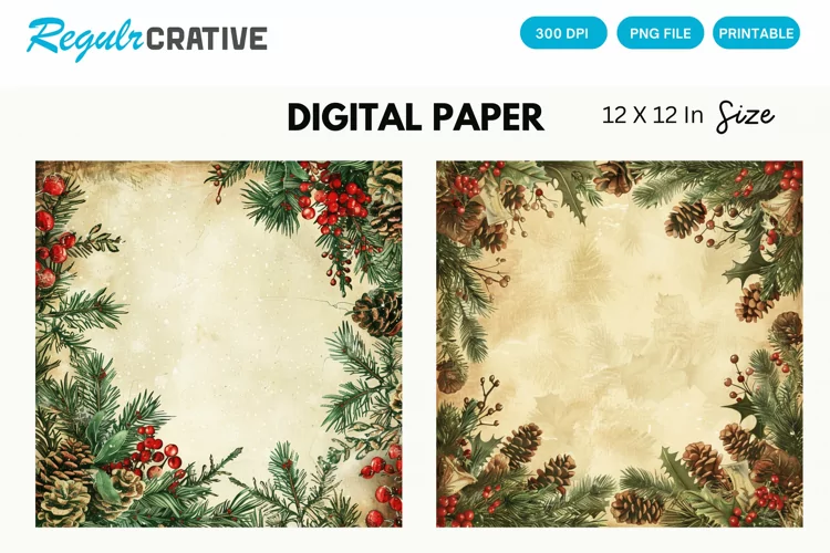Vintage Christmas Digital Paper, Christmas Background