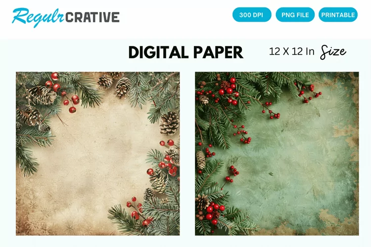 Vintage Christmas Digital Paper, Christmas Background