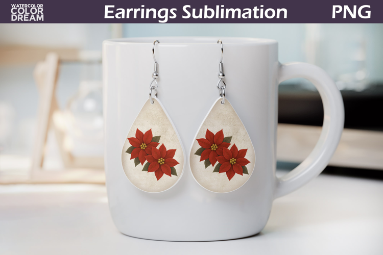 Christmas Teardrop Earrings | Poinsettia Earrings