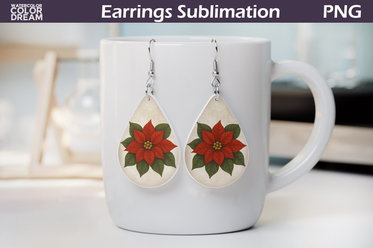 Poinsettia Christmas Teardrop Earrings | Retro Earrings
