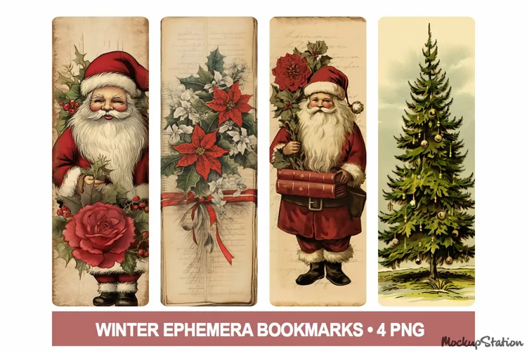 Christmas Bookmarks Printable PNG | Antique Retro Designs
