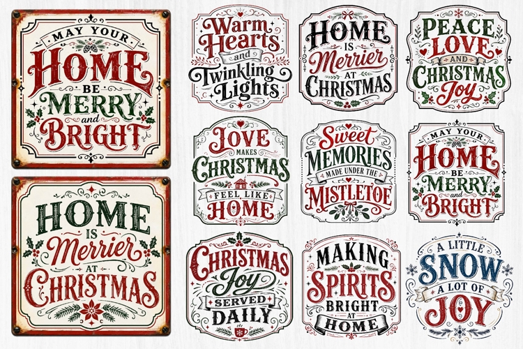 Vintage Christmas Farmhouse Sign Bundle PNG