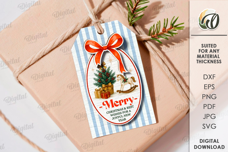 Vintage Christmas Gift Tag Laser Cut. Christmas SVG