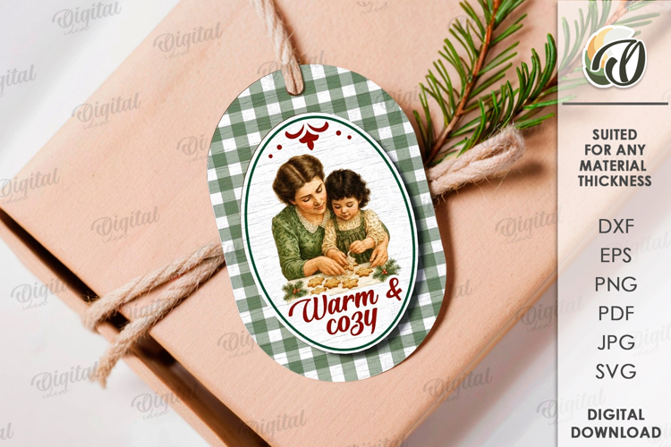 Vintage Christmas Gift Tag Laser Cut. Christmas SVG