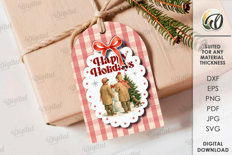 Vintage Christmas Gift Tag Laser Cut. Christmas SVG