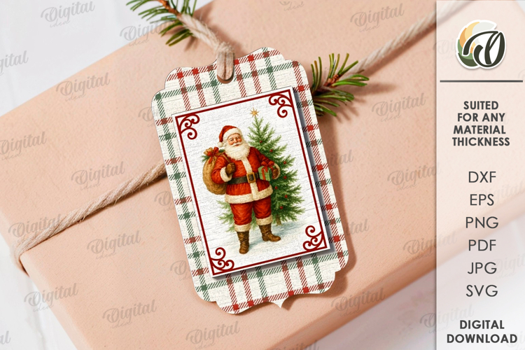 Vintage Christmas Gift Tag Laser Cut. Christmas SVG