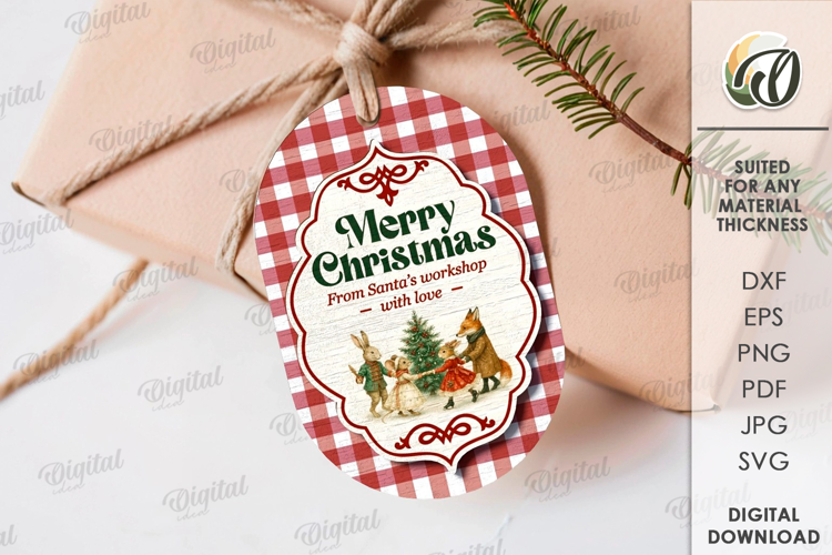 Vintage Christmas Gift Tag Laser Cut. Christmas SVG