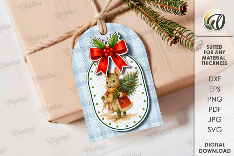 Vintage Christmas Gift Tag Laser Cut. Christmas SVG