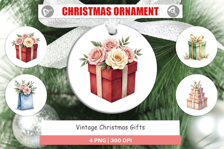 Ornament Vintage Christmas Gifts Watercolor