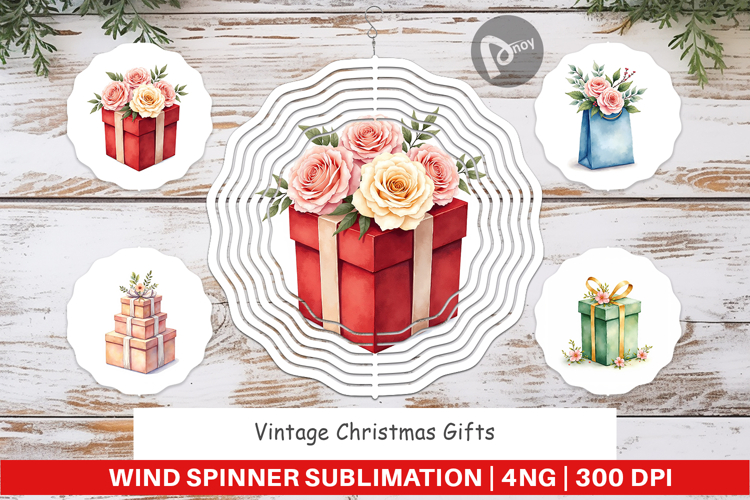 Wind Spinner Vintage Christmas Gifts Watercolor