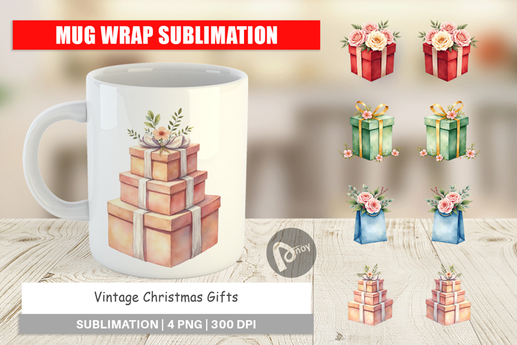 Mug Wrap Vintage Christmas Gifts Watercolor