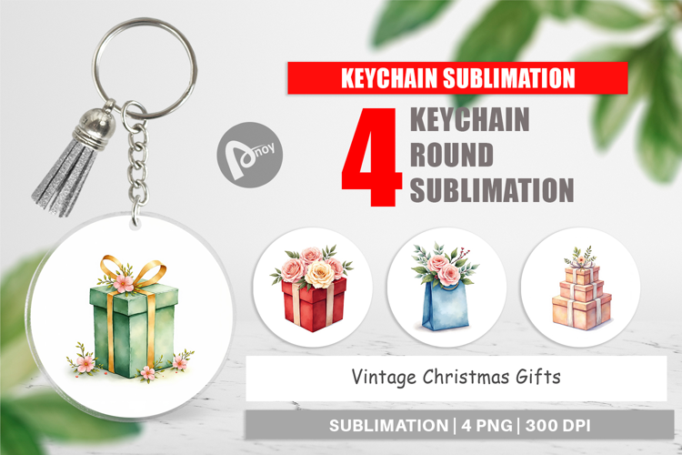 Keychain Vintage Christmas Gifts Watercolor