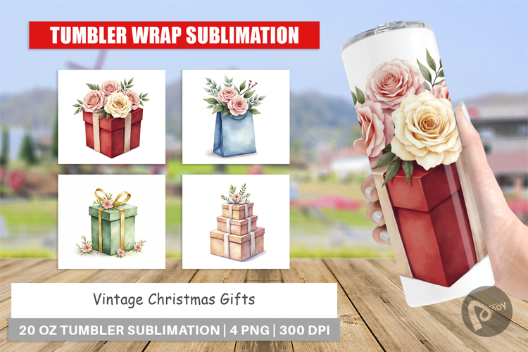 Tumbler Vintage Christmas Gifts Watercolor
