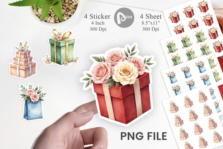 Sticker Vintage Christmas Gifts Watercolor
