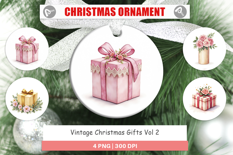 Ornament Vintage Christmas Gifts Watercolor