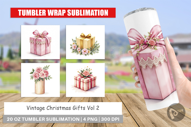 Tumbler Vintage Christmas Gifts Watercolor