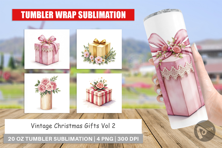 Tumbler Vintage Christmas Gifts Watercolor