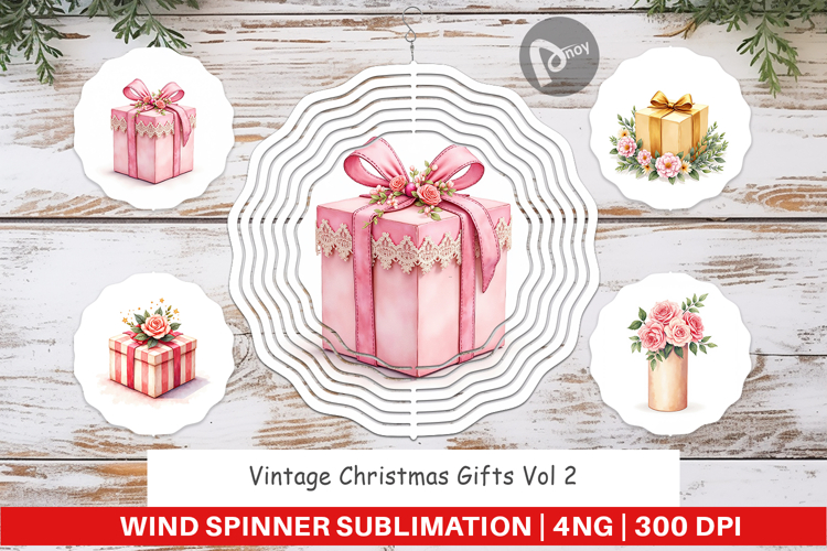 Wind Spinner Vintage Christmas Gifts Watercolor