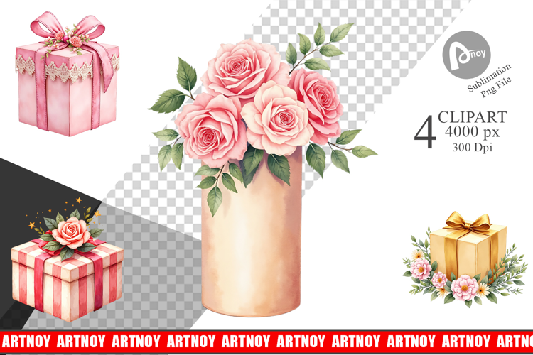 Clipart Vintage Christmas Gifts Watercolor