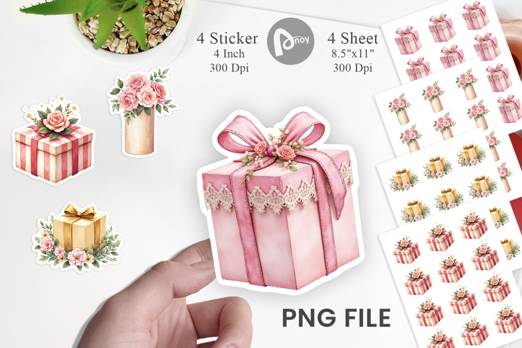 Sticker Vintage Christmas Gifts Watercolor