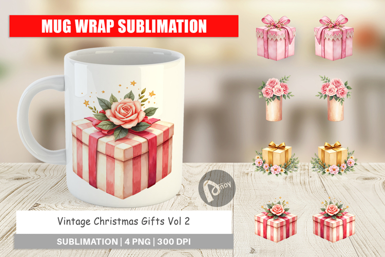 Mug Wrap Vintage Christmas Gifts Watercolor