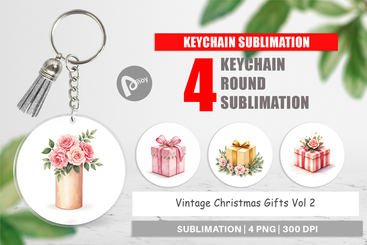 Keychain Vintage Christmas Gifts Watercolor
