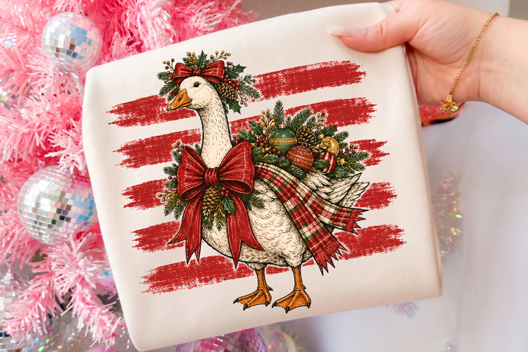 Vintage Christmas Goose Striped Winter PNG, Xmas T Shirt Des