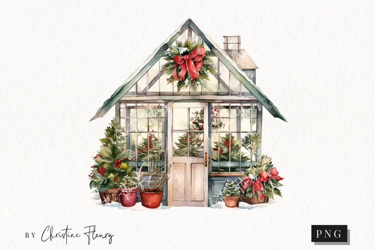 Vintage Festive Greenhouse Clipart | Christmas Clipart