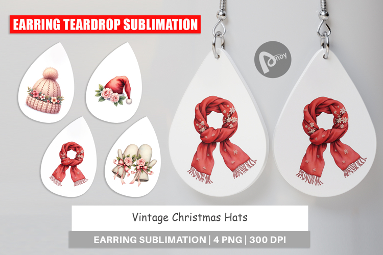 Earring Vintage Christmas Hats Watercolor