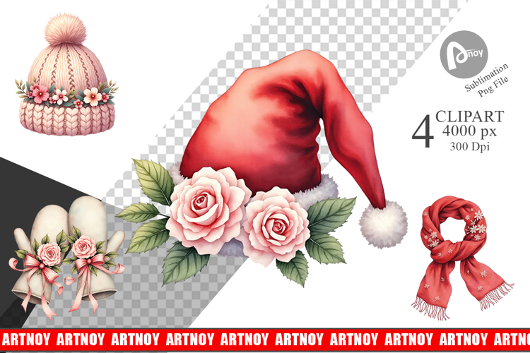 Clipart Vintage Christmas Hats Watercolor