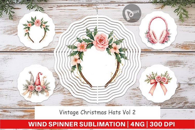 Wind Spinner Vintage Christmas Hats Watercolor