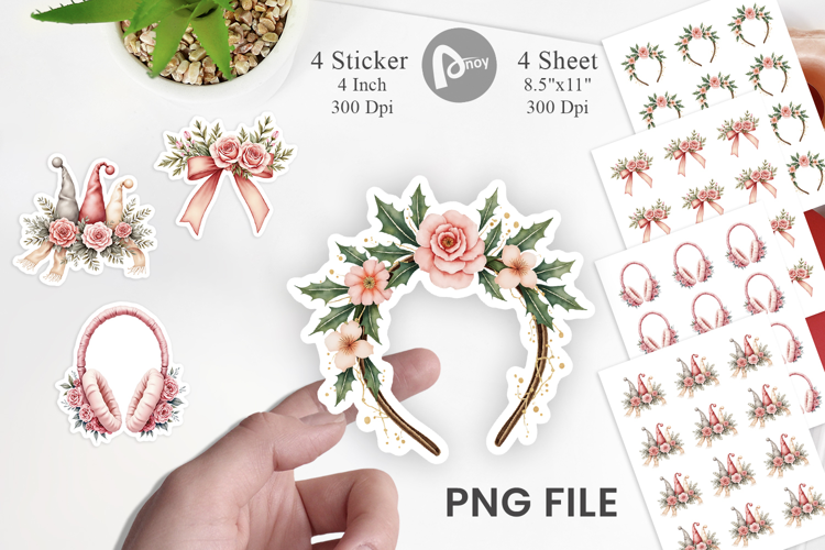 Sticker Vintage Christmas Hats Watercolor