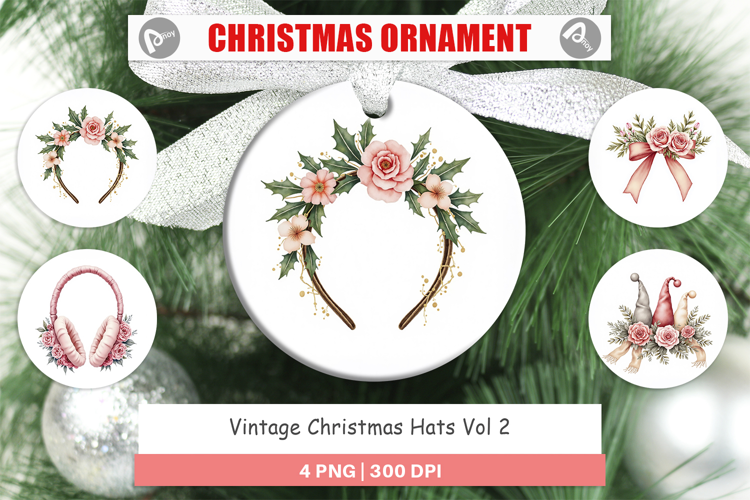 Ornament Vintage Christmas Hats Watercolor