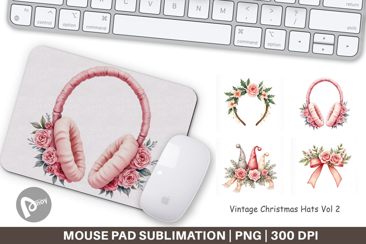 Mouse Pad Vintage Christmas Hats Watercolor
