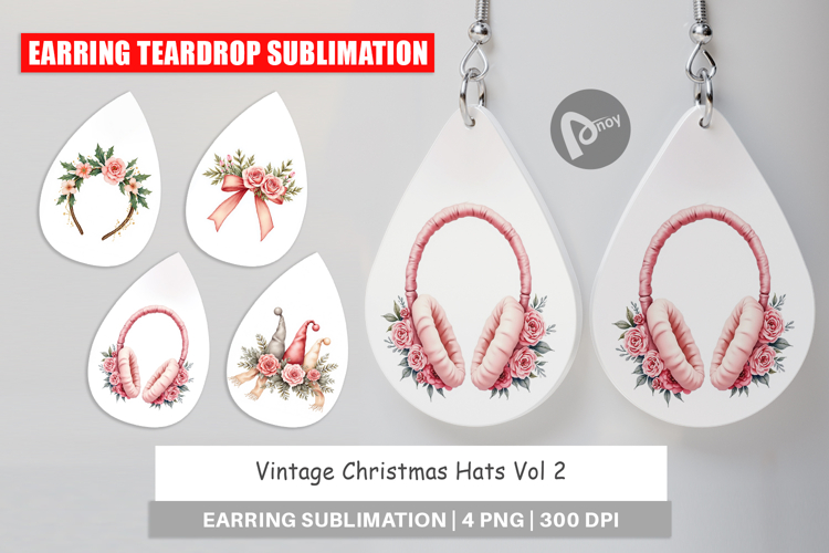 Earring Vintage Christmas Hats Watercolor