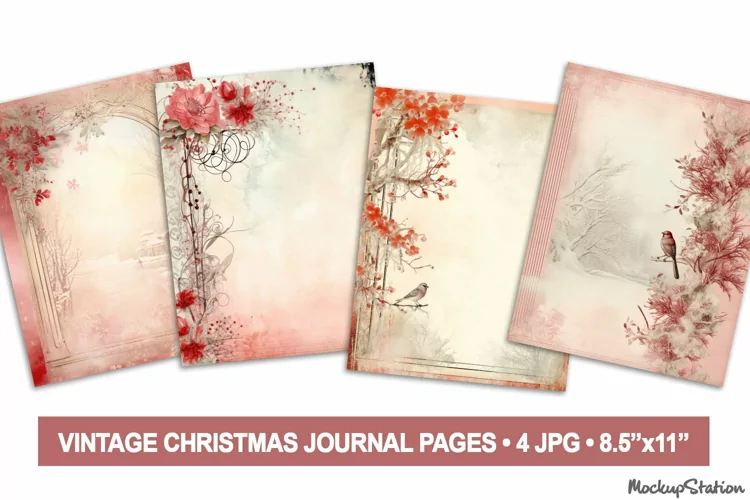 Cozy Pink Christmas Junk Journal Pages |Cottagecore Winter