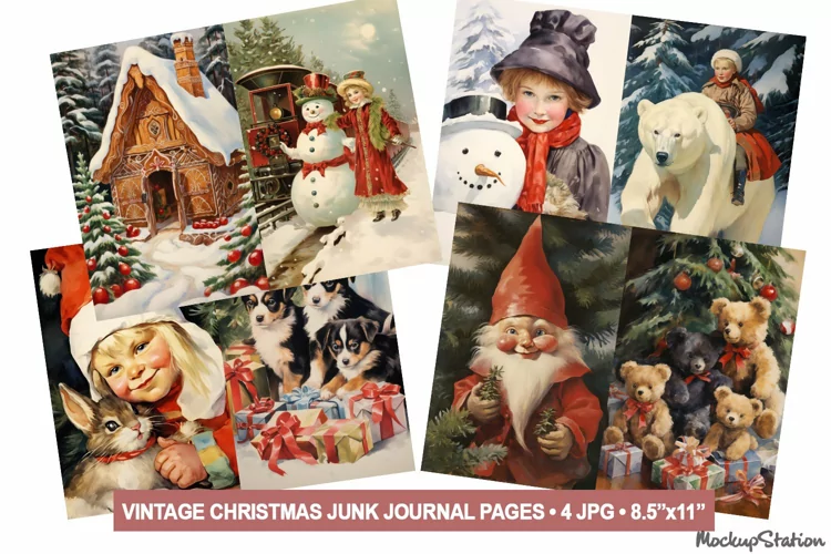 Vintage Christmas Junk Journal Half Pages | Retro Designs
