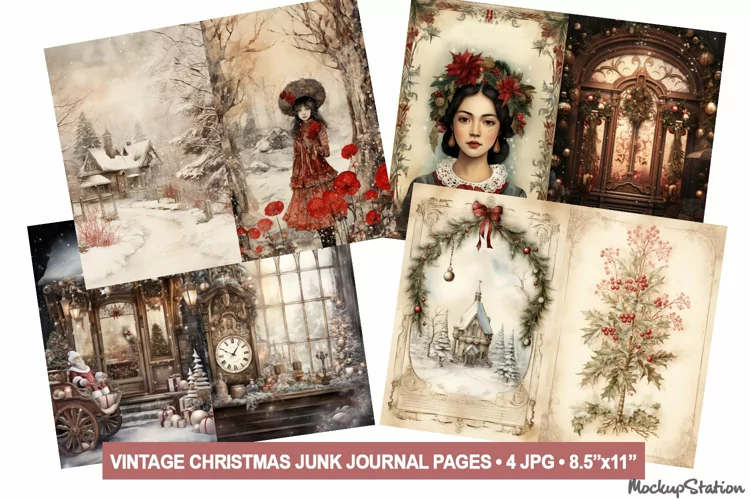 Victorian Christmas Junk Journal Half Pages | Gothic Winter