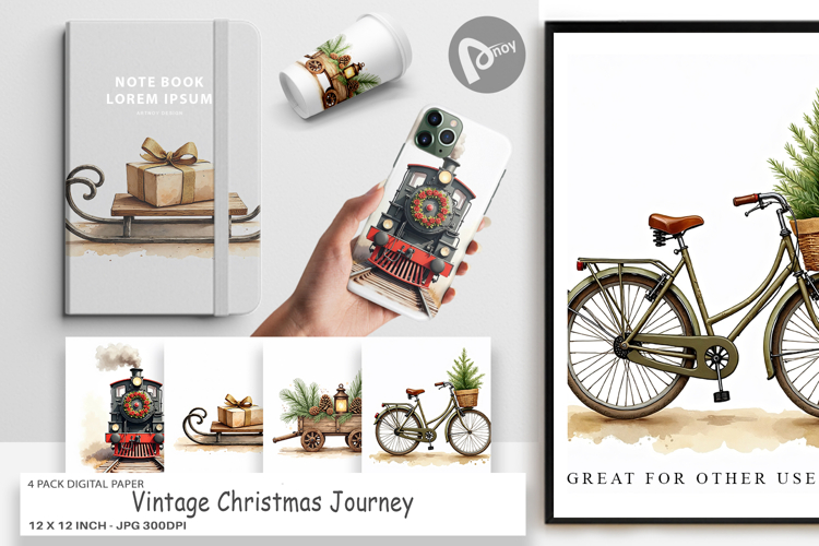 Vintage Christmas Journey Digital Paper