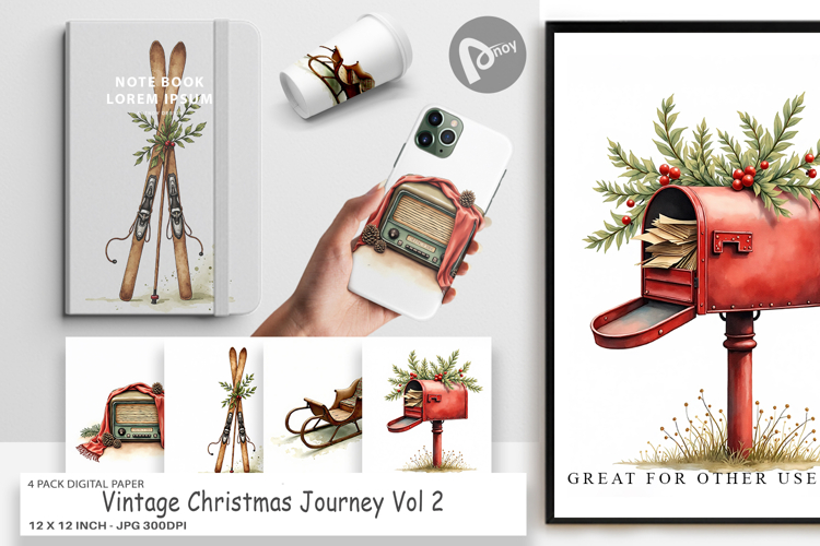 Vintage Christmas Journey Digital Paper