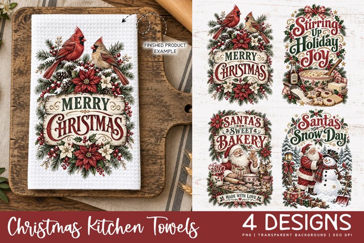 Vintage Christmas Kitchen Towel PNG | Farmhouse Sublimation