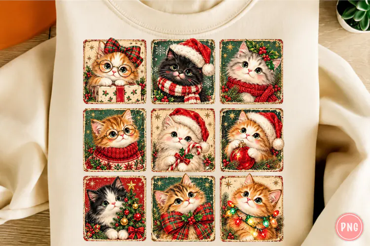 Vintage Christmas Kittens PNG